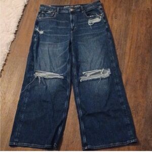American Eagle AE 14 X-short Ripped Baggy Ultra Wide Leg High Waisted Jeans